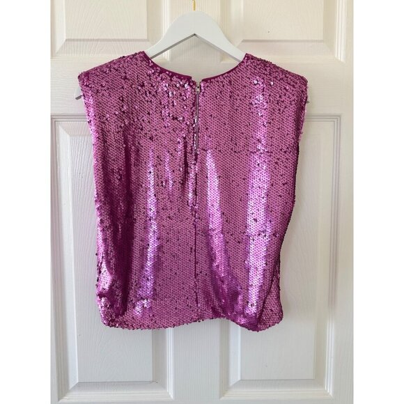 Hemline Hausen Pink Sequin Structured Shoulder Pad Blouse L NWT Festival Boho - Picture 16 of 16